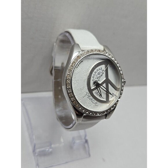 Fossil ES-2462 Peace Sign Crystal Bezel 37mm Womens Quartz New Battery Watch 50M - Picture 3 of 12